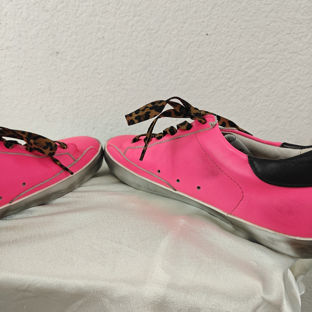 Golden Goose Super-Star Neon Pink Glitter Star Sneakers Sz 40 (9-9.5) Leopard - Picture 12 of 16